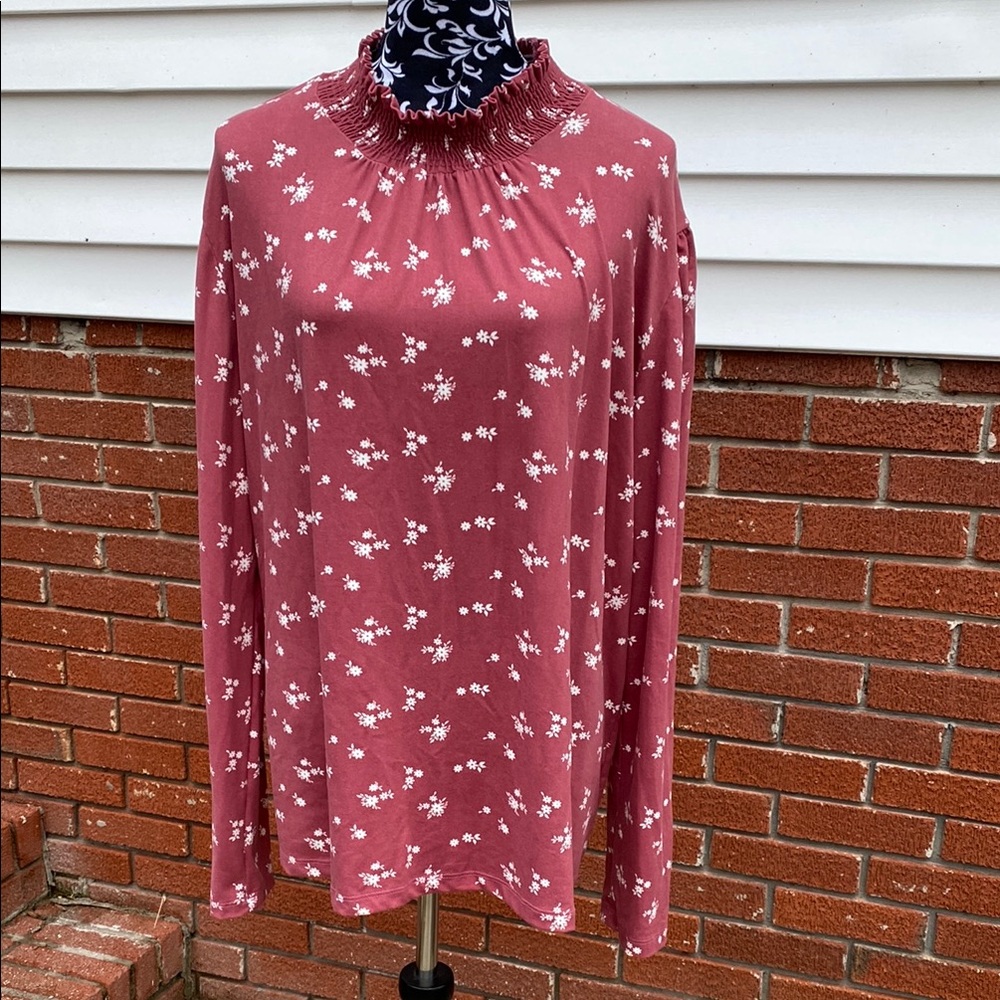 White Birch Super Soft Stretchy Floral Mock Neck Poet Tunic Modest & Flowing